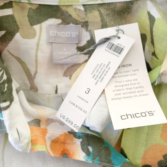 🆕 CHICO'S 100% Linen Paradise No Iron Tunic Blouse | XL (16) NWT - Picture 10 of 10